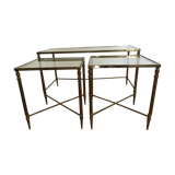 Low pull-out glass and brass table