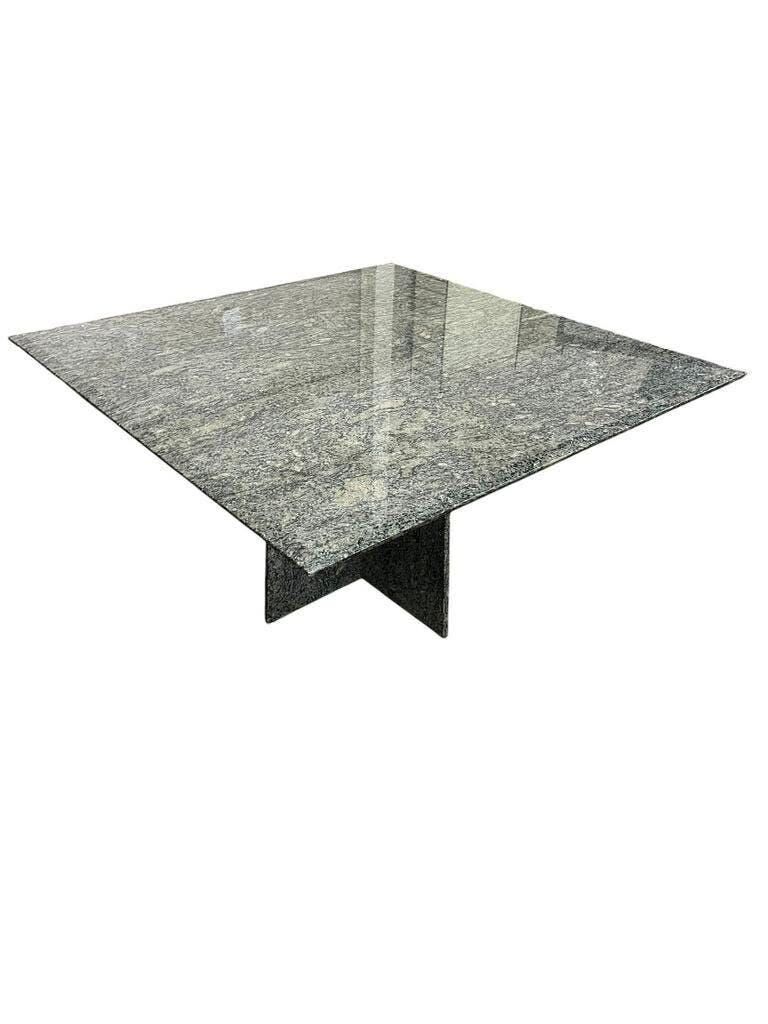 Vintage square dining table in green marble / wabi-sabi table