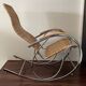Bauhaus style rocking chair, chrome metal, rattan and beech wood, 1960-70