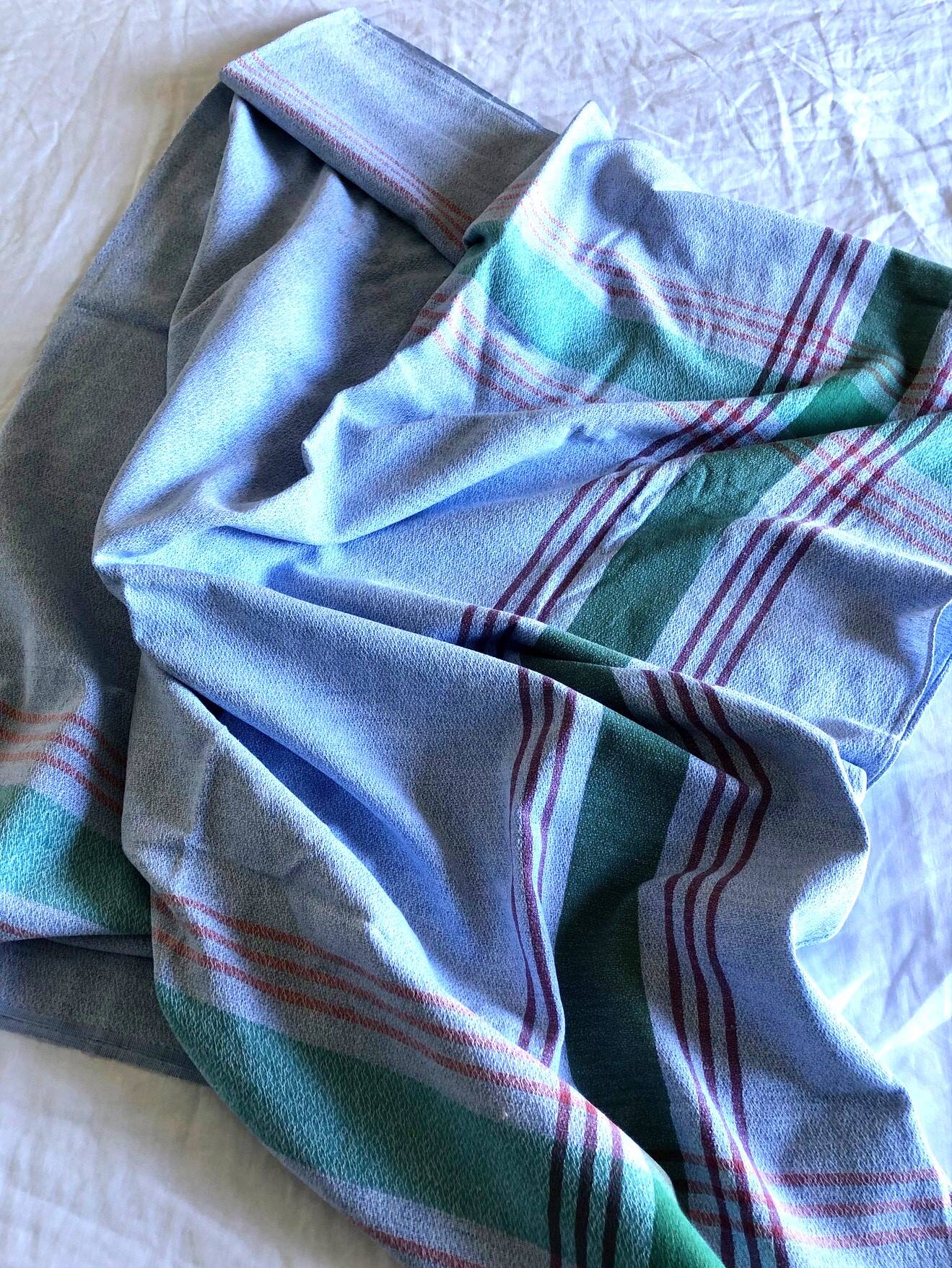 Vintage tablecloth, blue with stripes