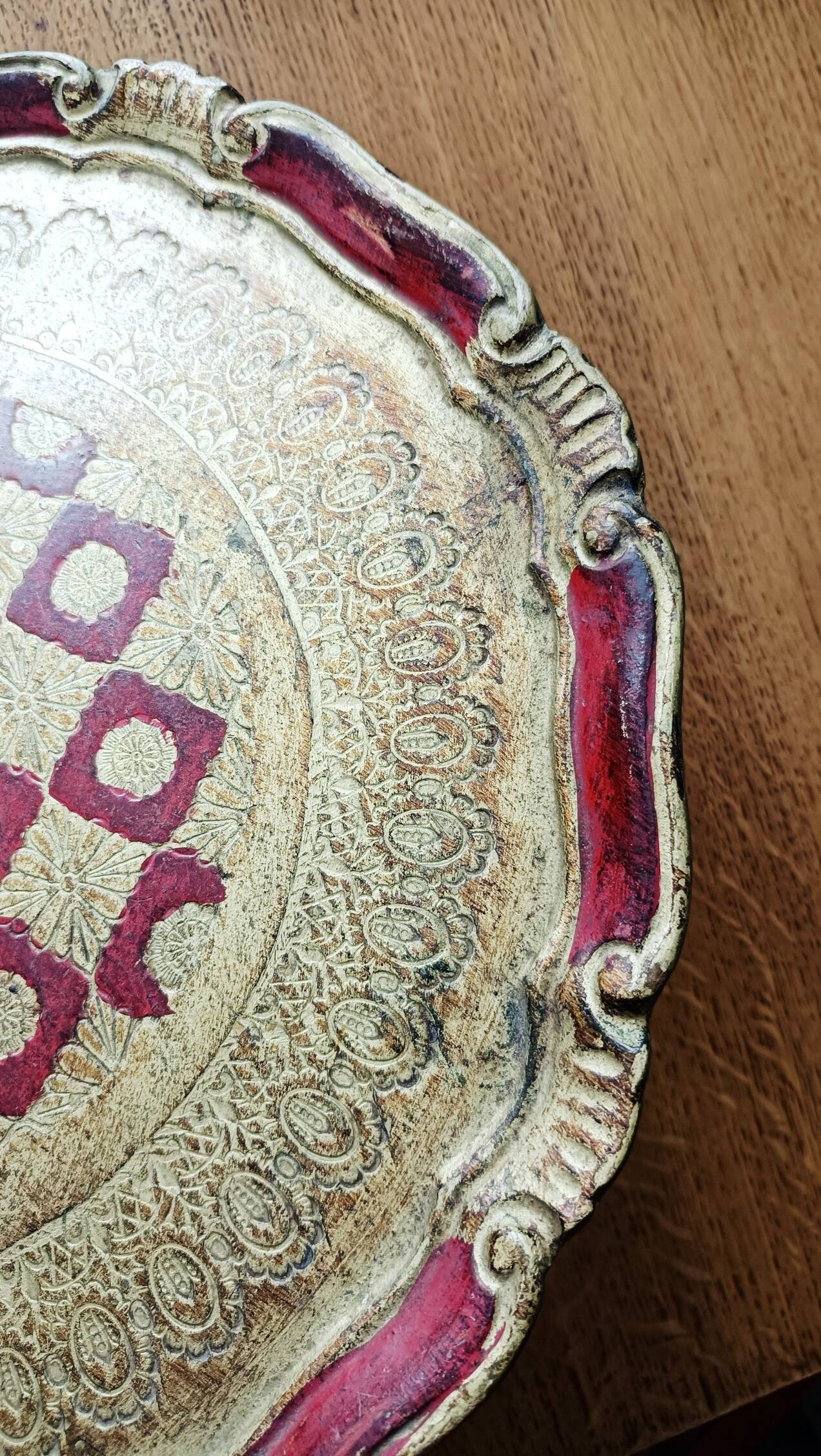 Red and gold Florentine tray