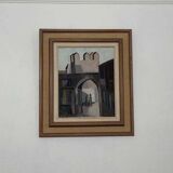 Original mid-century Swedish oil on canvas – “Entrance” by Reuben Hedin – vintage & framed – 55 × 63 cm