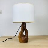 Brutalist gouged wood lamp