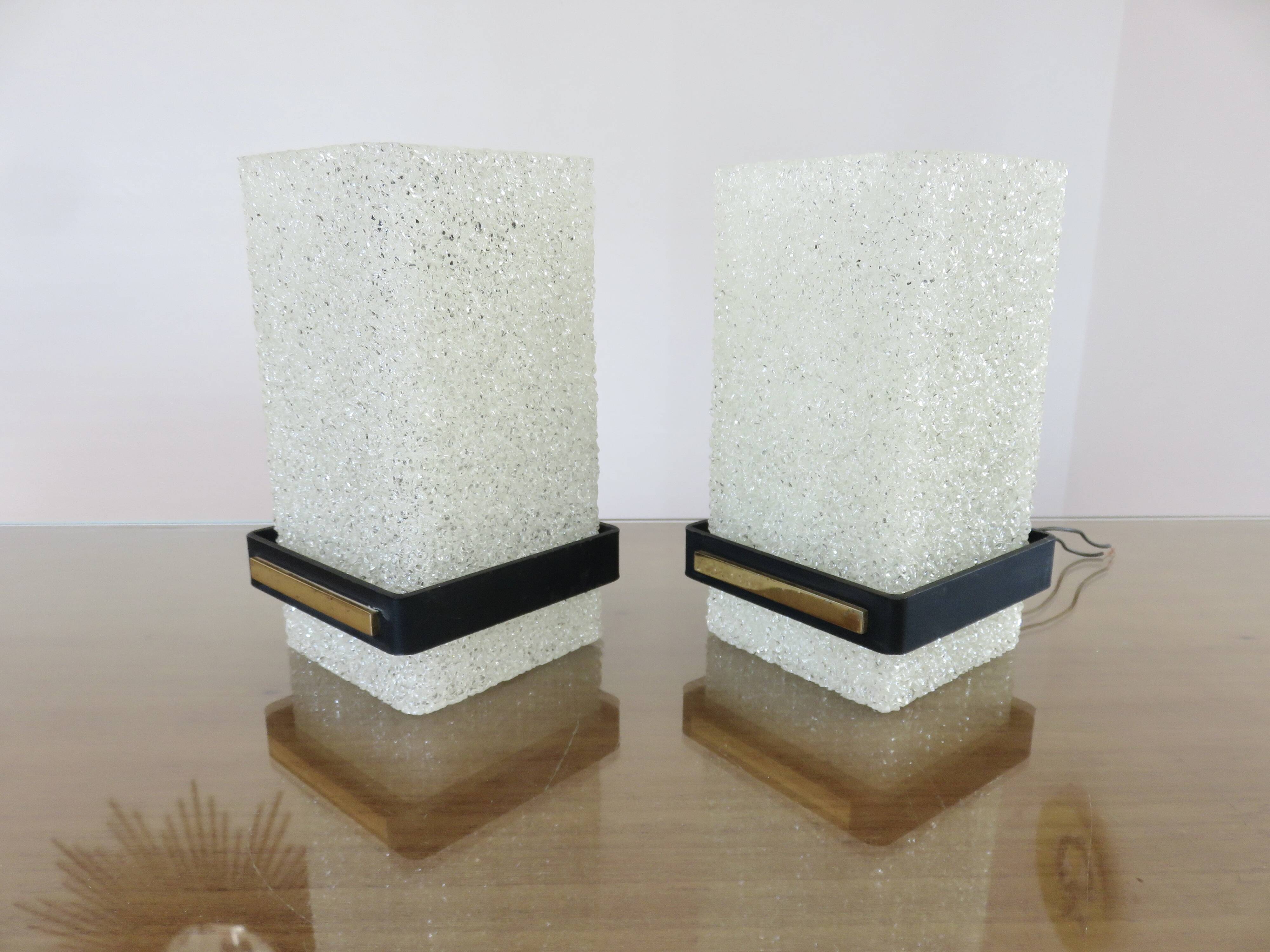 Pair of Arlus wall lights in perspex, gilded brass and lacquered metal, 1960s