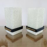 Pair of Arlus wall lights in perspex, gilded brass and lacquered metal, 1960s