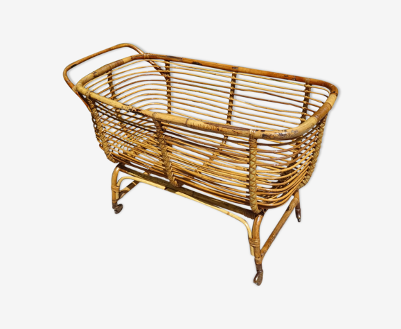 Berceau rotin années 60