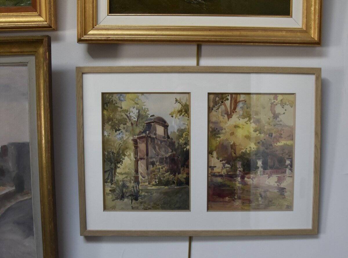The Médicis Fountain, Luxembourg Garden, Two Signed Watercolours