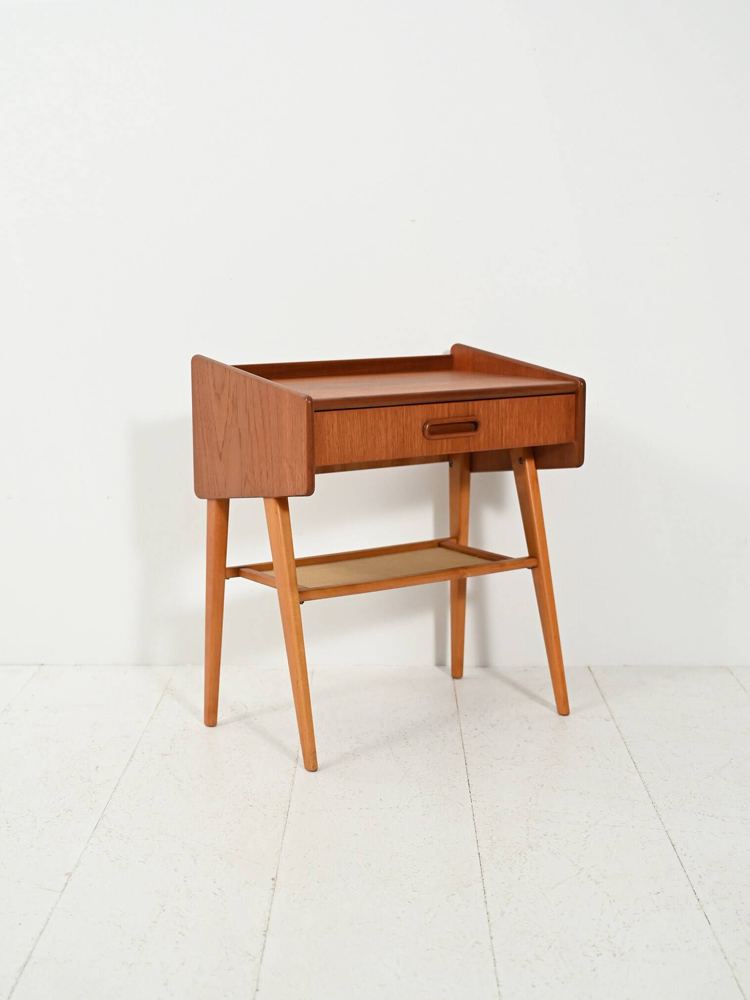 Scandinavian teak bedside table with shelf
