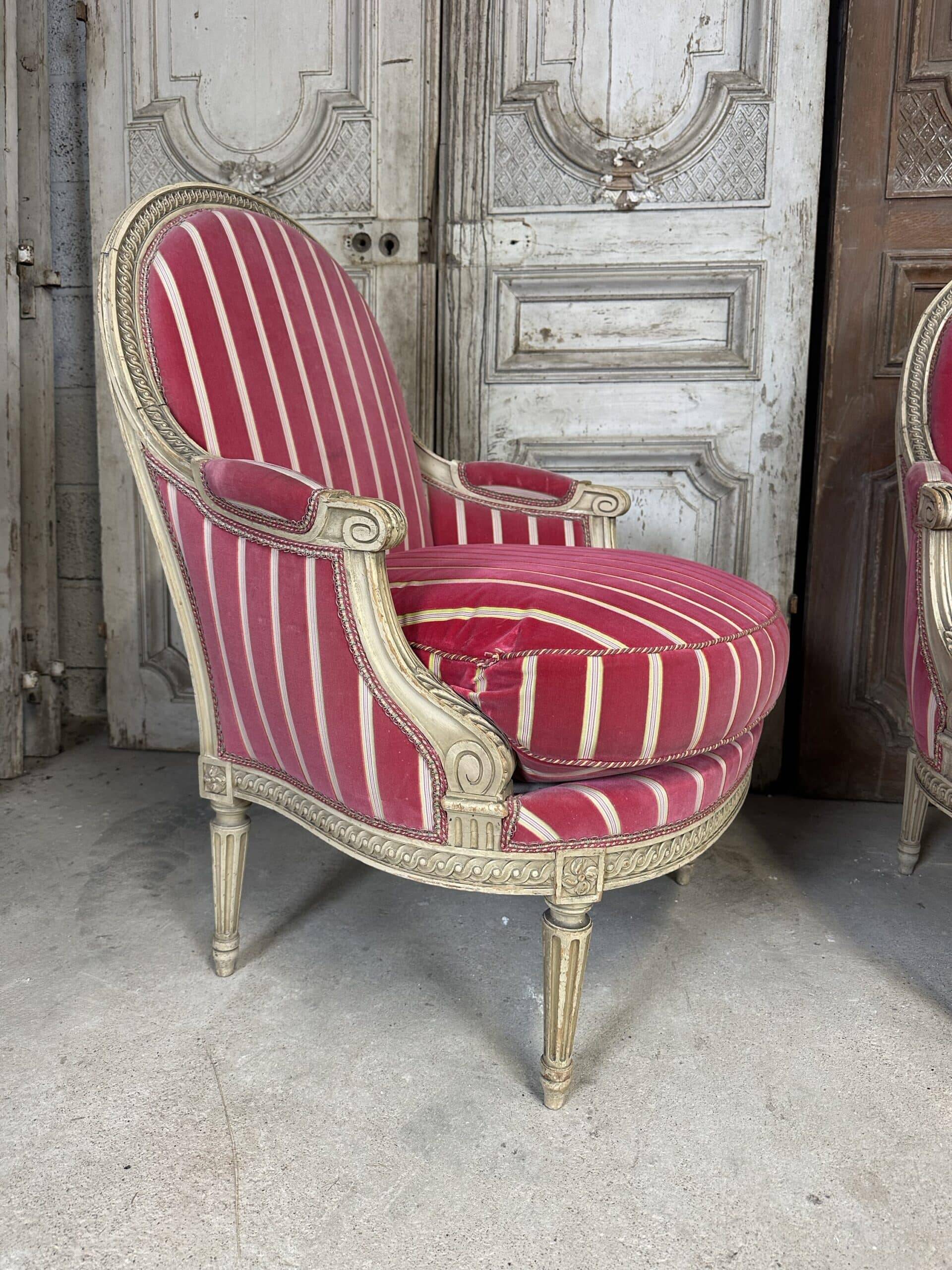 Pair of Louis XVI style bergère armchairs