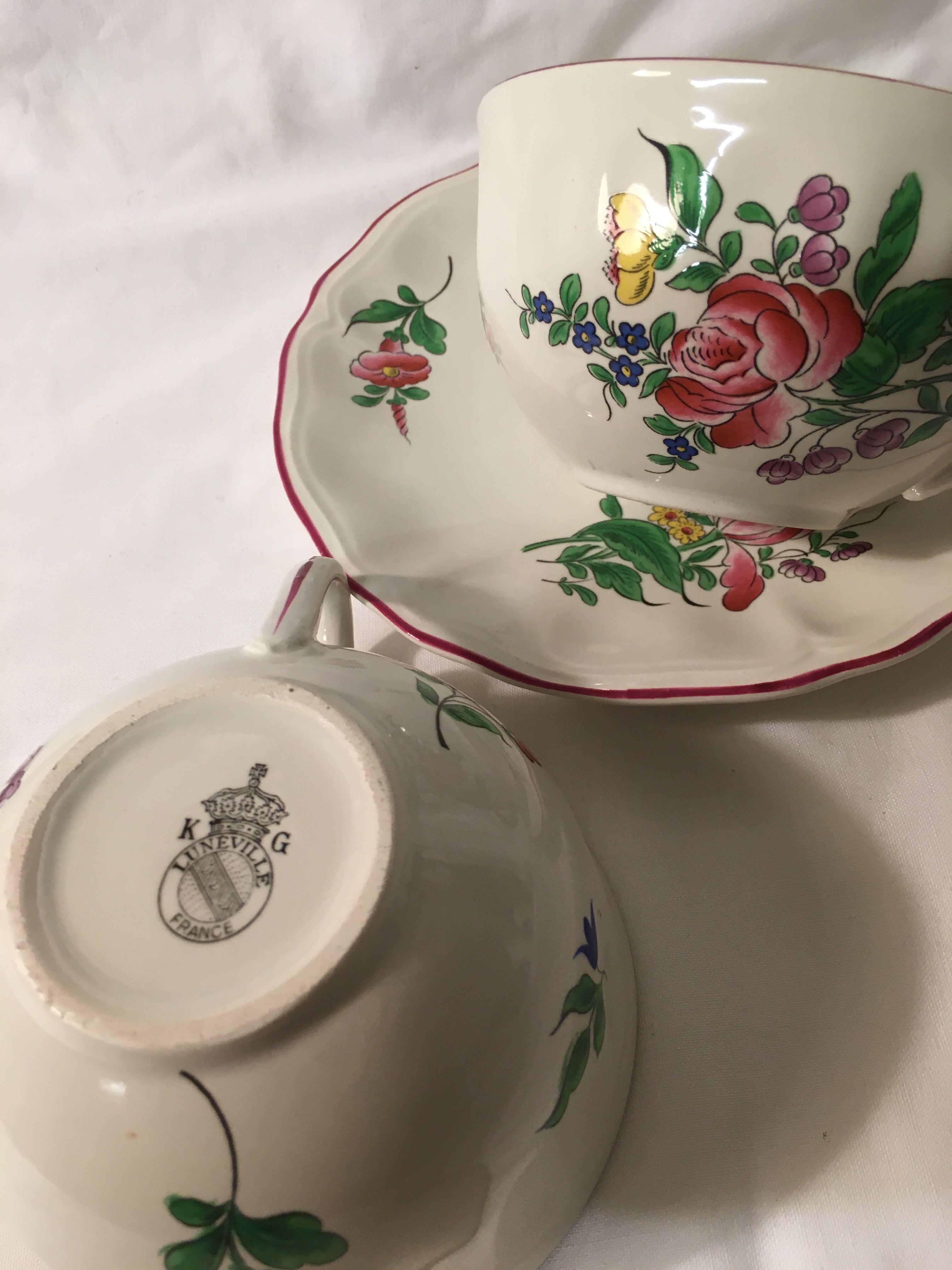 Duo of breakfast cups with saucer Faïence Lunéville