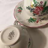 Duo of breakfast cups with saucer Faïence Lunéville