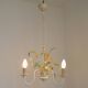 French Vintage Cream 3 Light Chandelier Green and Peach Leaves