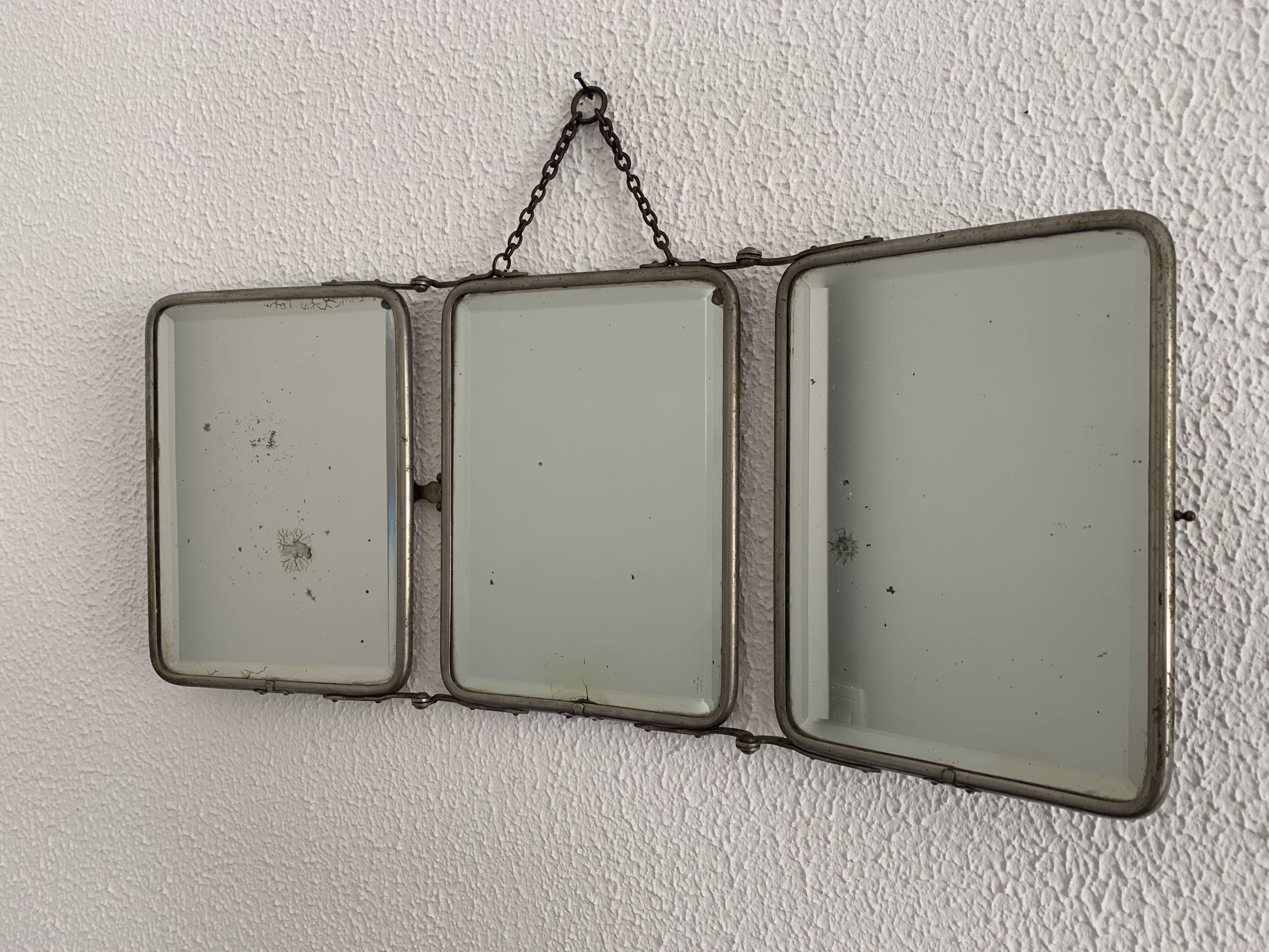 Vintage mirror 1930 crystal barber triptych - 22 x 51 cm