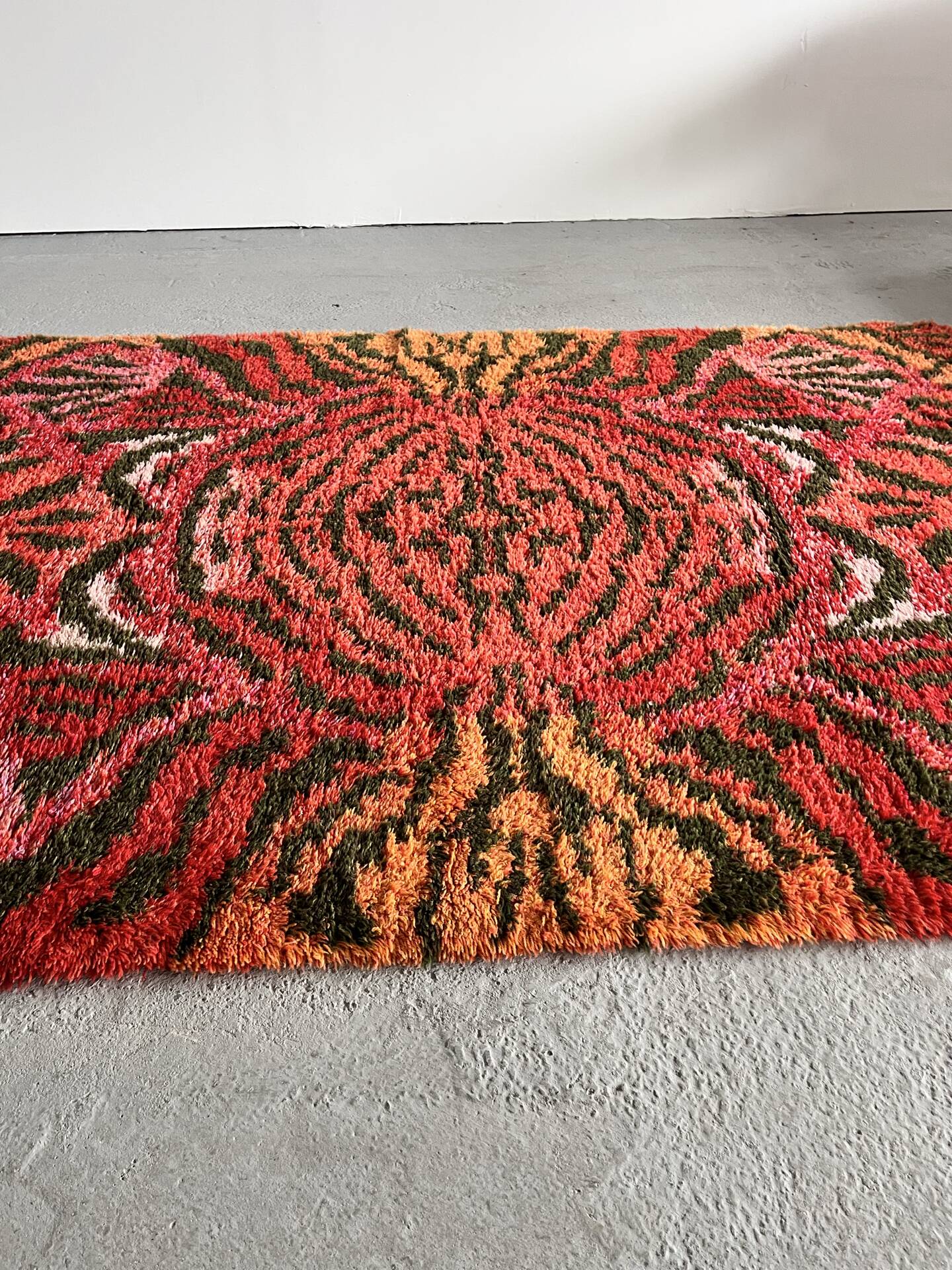 Rare Scandinavian Rya Rug, 1970’s, Space Age, Sweden