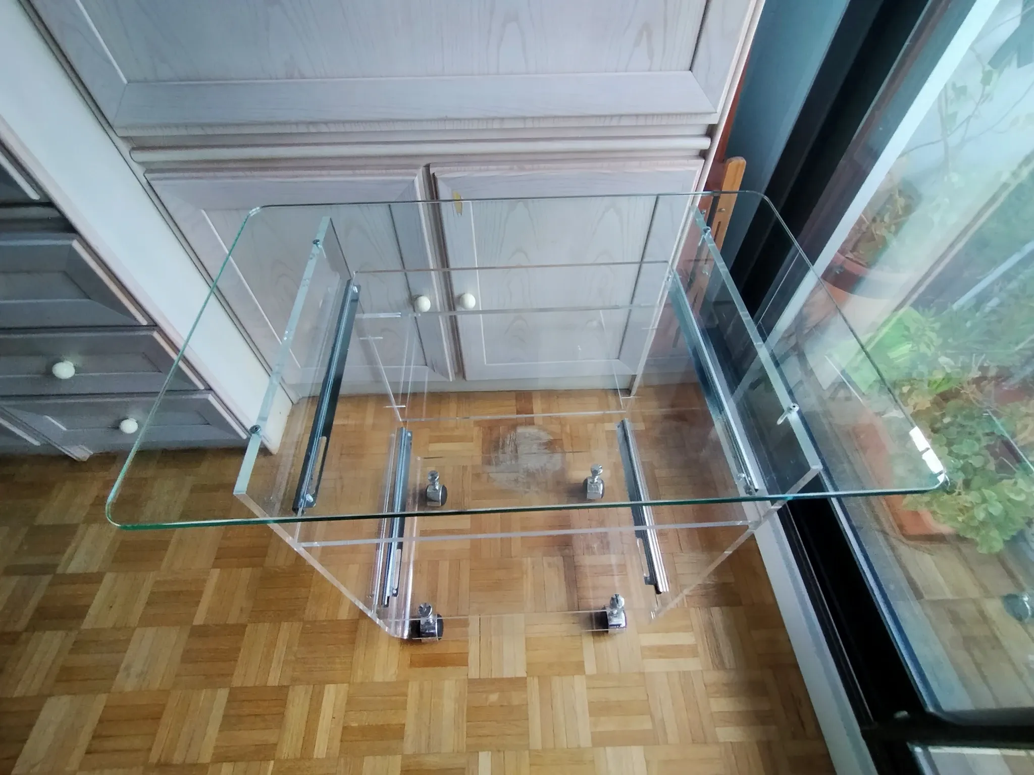 Plexiglass and glass side table
