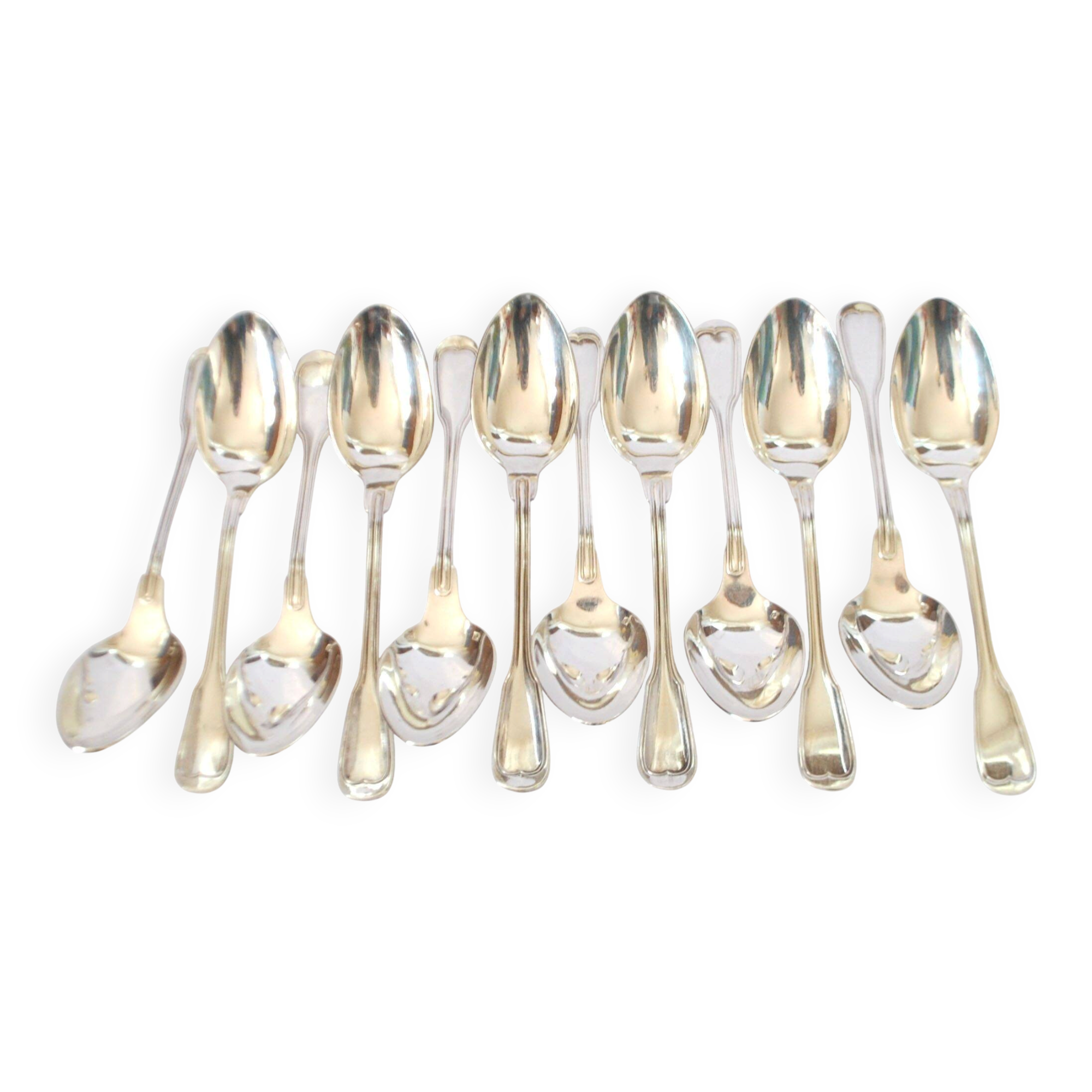 12 cuillères à dessert, café anciennes St Médard modèle filet style Chinon