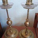 Paire de bougeoirs laiton & verre - centre de table -