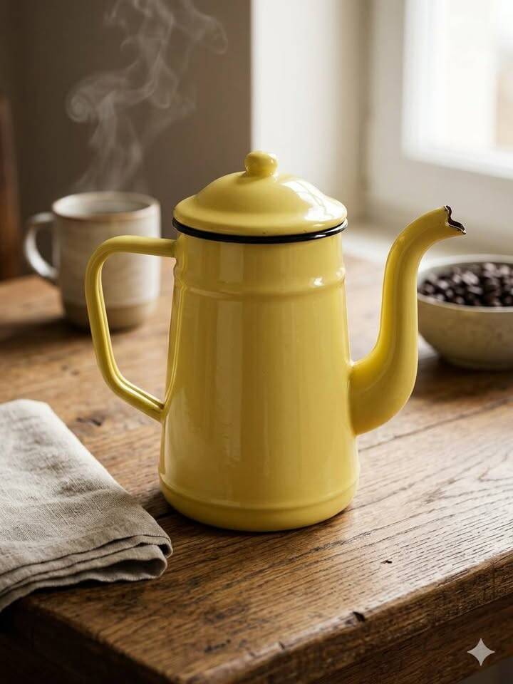 Vintage Pastel Yellow Enamel Coffee Pot - Chic Country Decor