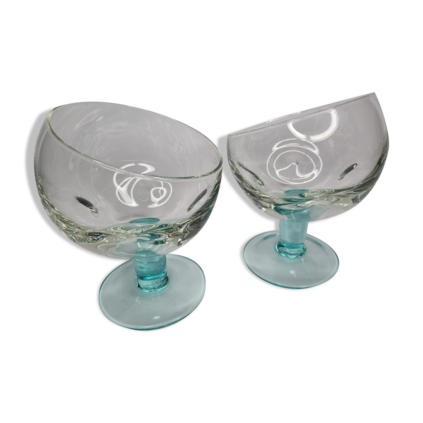 Pair of standing glass cups, 16 cm, blue