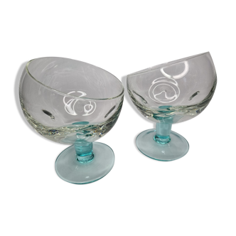 Pair of standing glass cups, 16 cm, blue