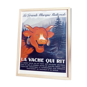 Imprimé publicitaire original de 1929 Vache qui rit- 30x40cm -  avec cadre