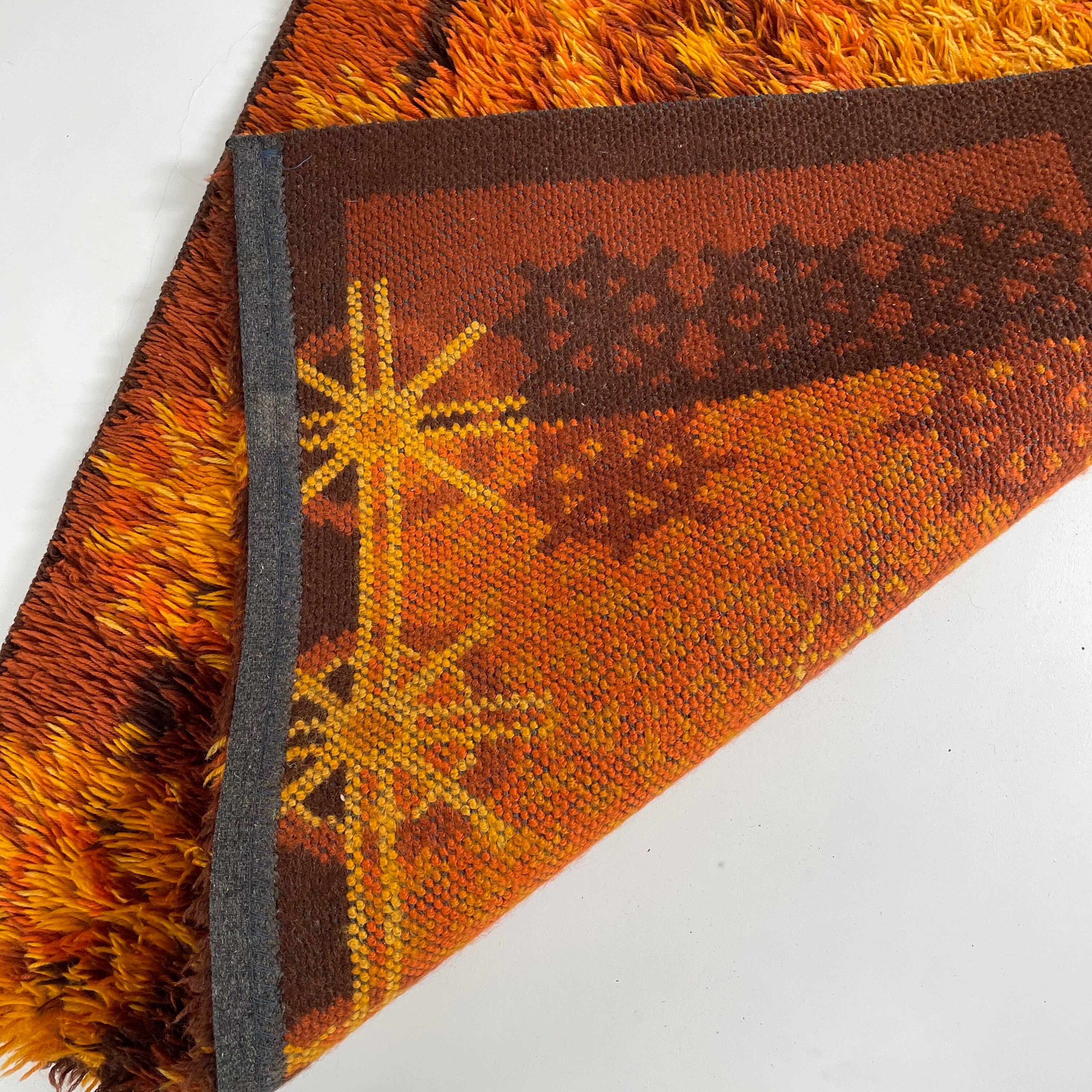 Original Scandinavian Square Pattern Rya Rug by Ege Taepper, 1960s, Denmark 96x161cm