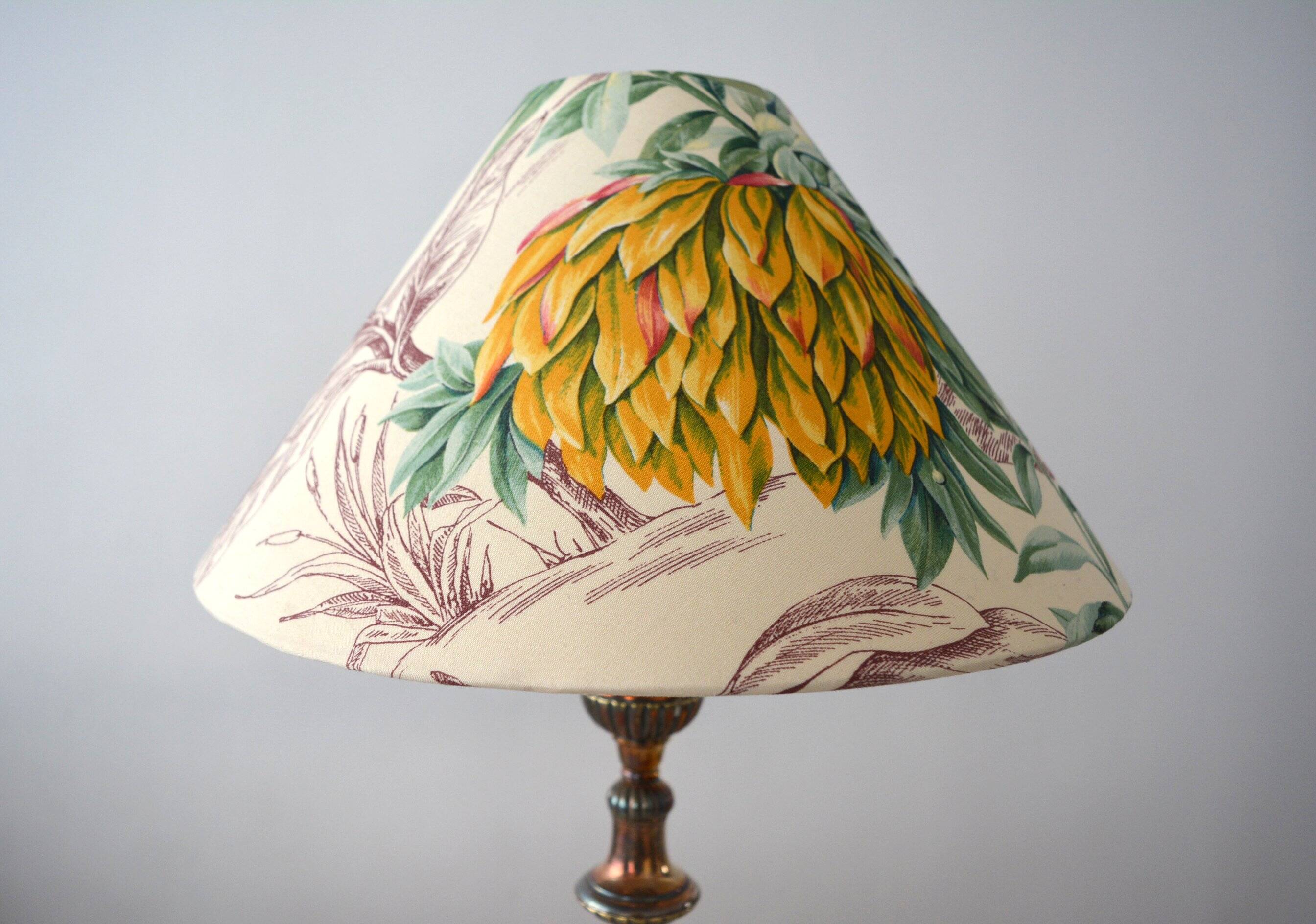Abat-jour, tussu toile de Jouy vintage,  botanique