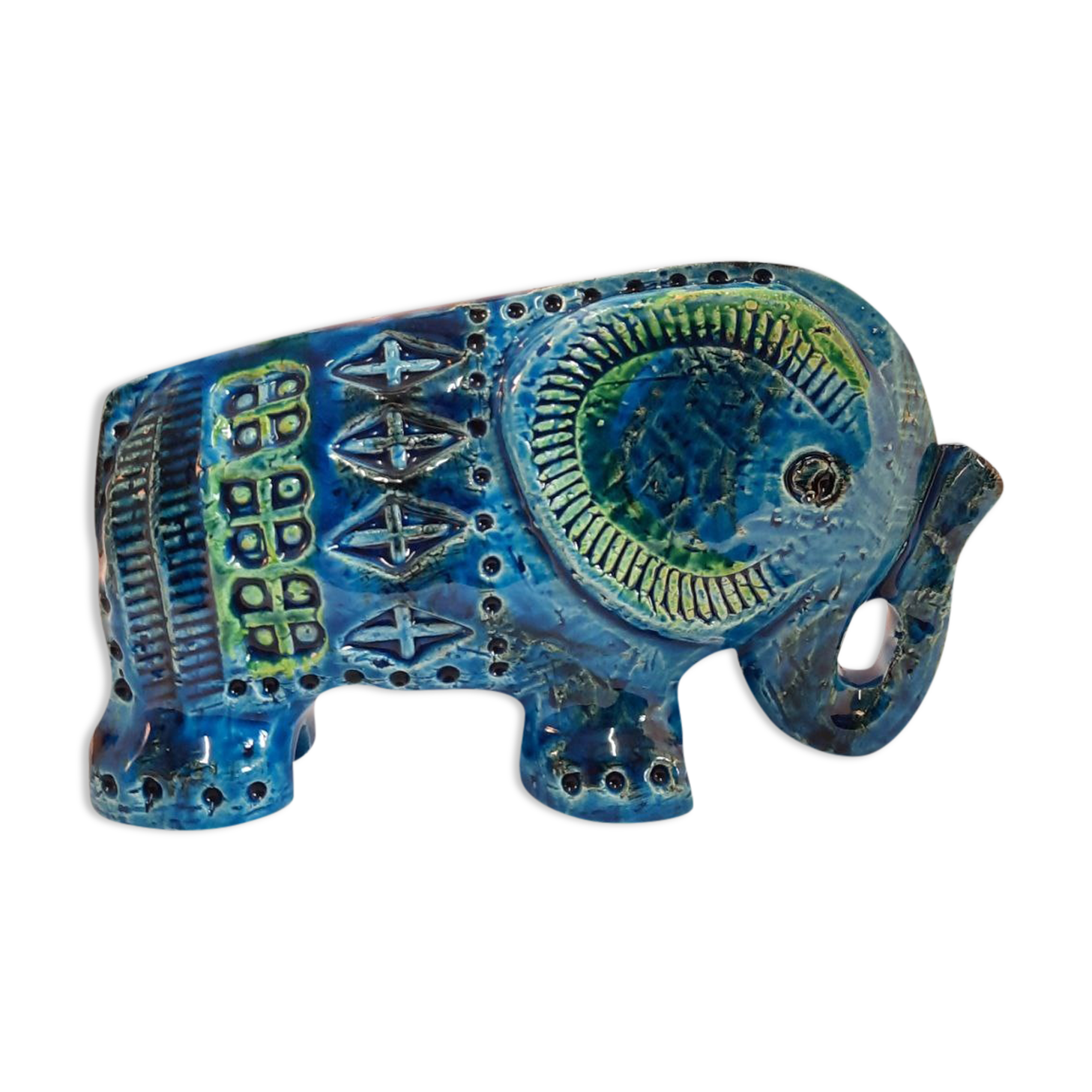 Vintage elephant statue, Aldo Londi for Bitossi, Rimini blue series.