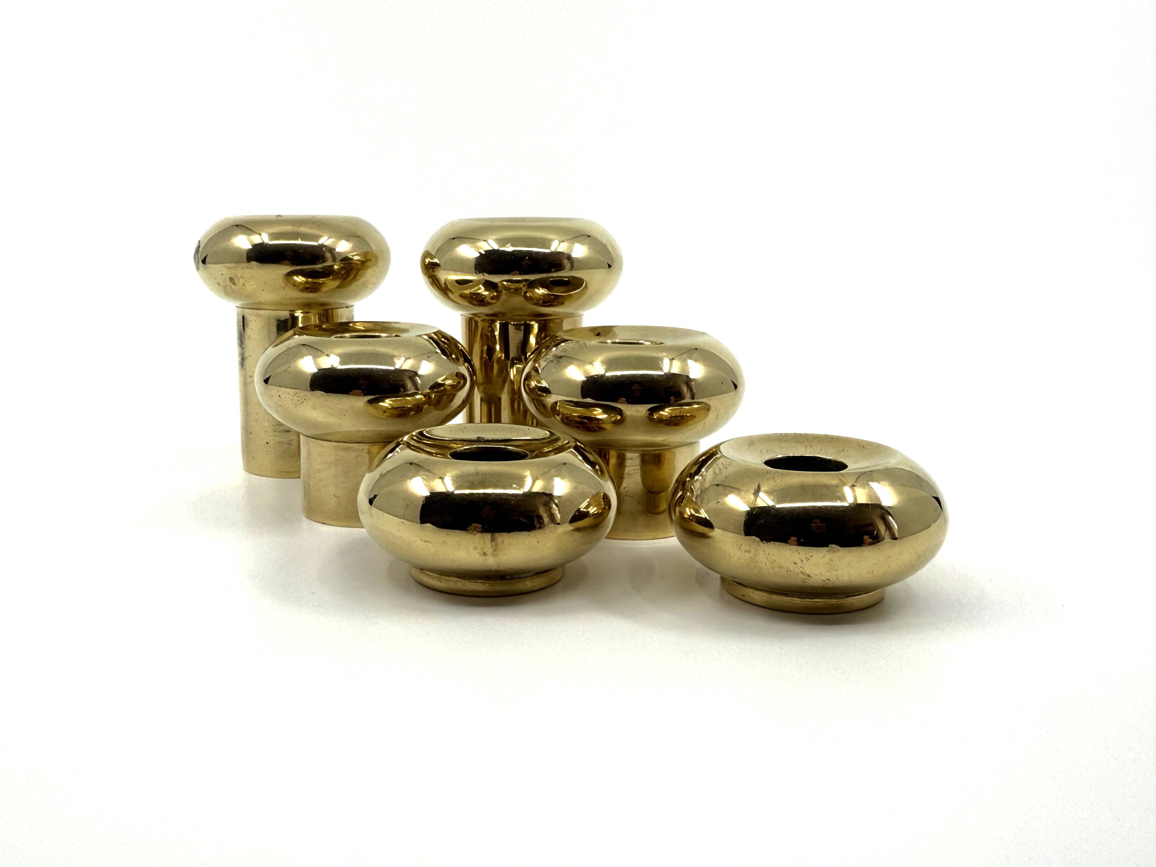 6 small brass candlesticks • Landskrona Mässing • Sweden • Circa 1978