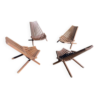 4 fauteuils bois exotique années 60 70'