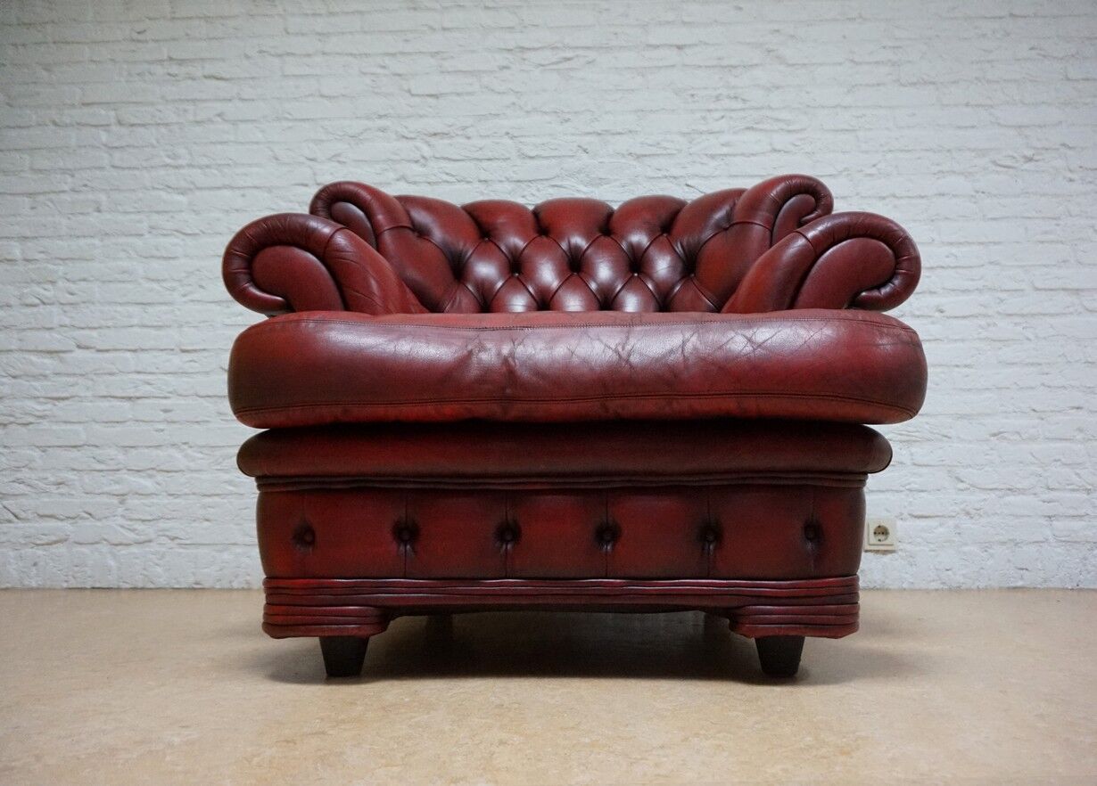 Vintage English Leather Dellbrook Chesterfield Club Chair