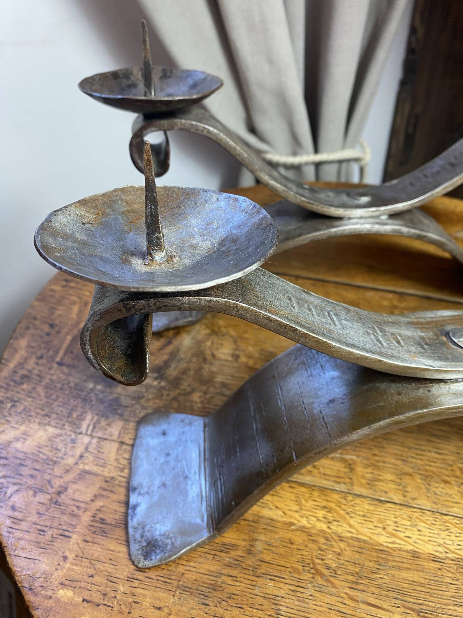 Brutalist wrought iron candlestick pair