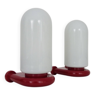 Pair of red and white Space Age wall lights 60s 70s
