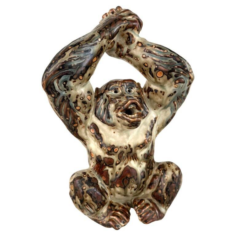 Knud Kjhn stoneware monkey, Royal Copenhagen, 1940s