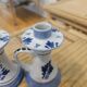 2 bougeoirs vintage en faïence bleue de Delft à anses - décor moulin