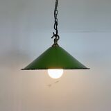 Industrial British Green Enamel Factory Pendant Lamp, 1950s