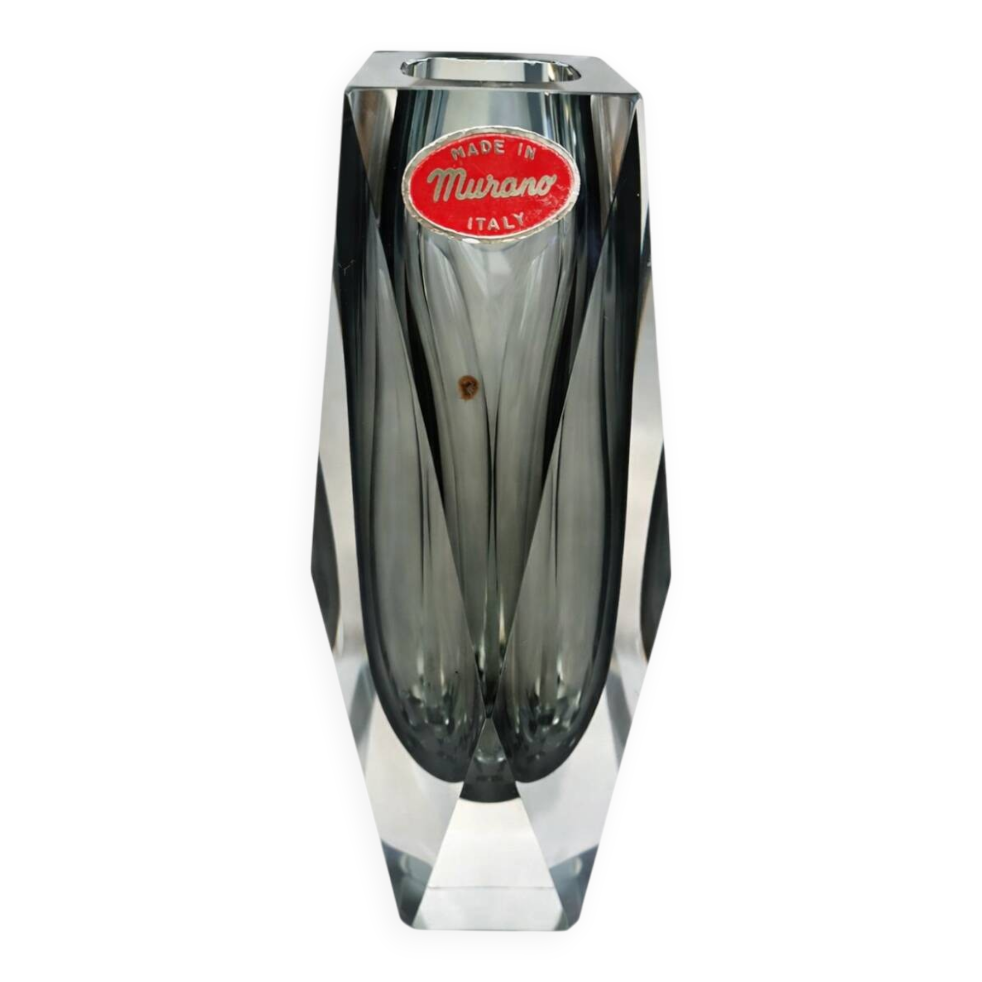 Murano Faceted Glass Vase with Grey Inner Core – Italy, 20 cm