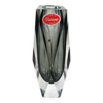 Murano Faceted Glass Vase with Grey Inner Core – Italy, 20 cm