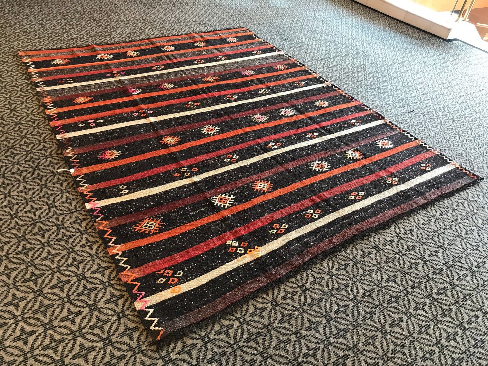 Vintage handmade boho kilim rug