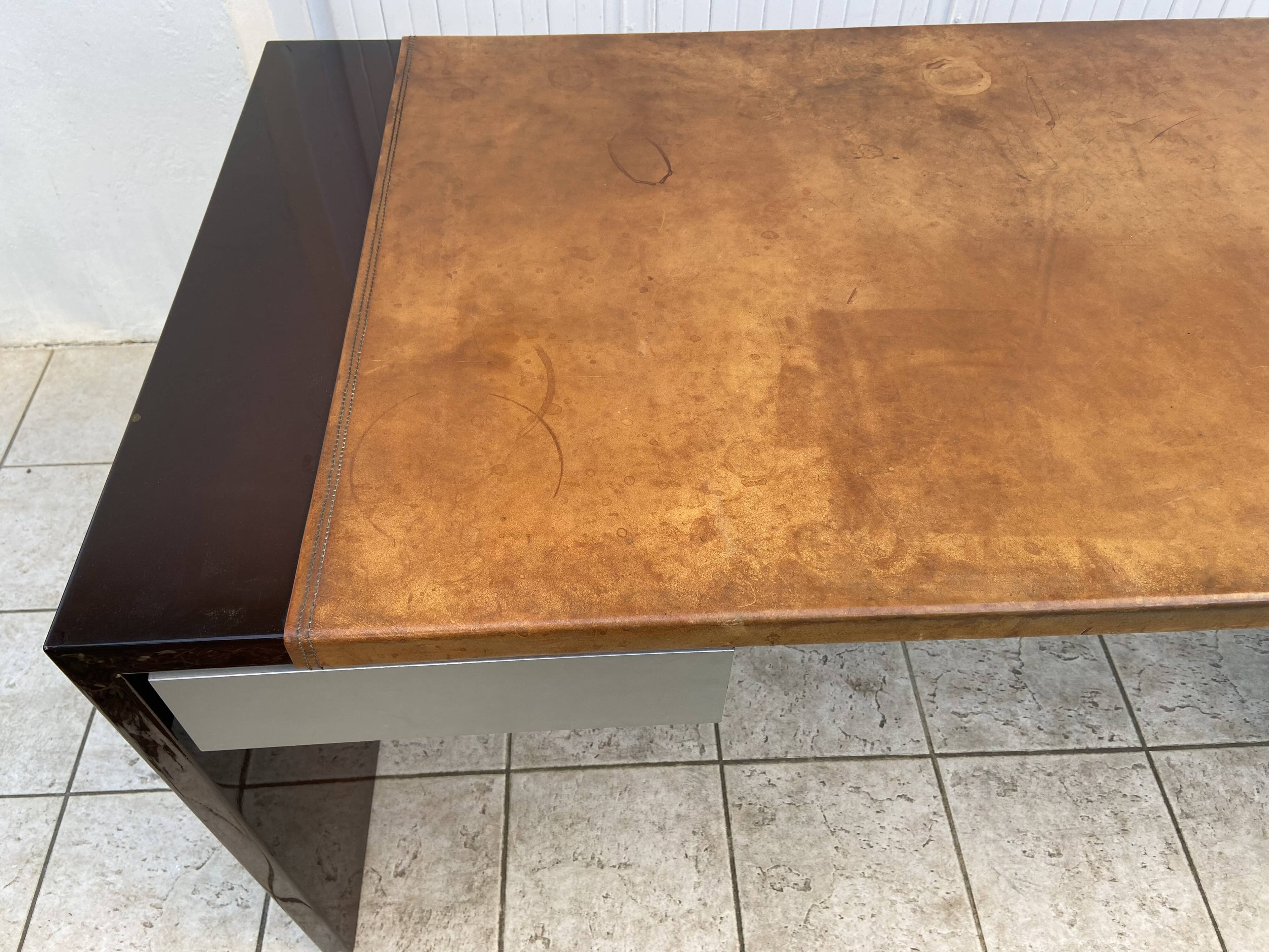 1970s lacquer and leather desk