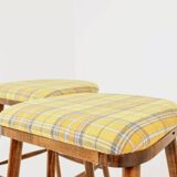 Set of three bar stools in vintage style rustic wood wool upholstery