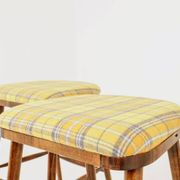 Set of three bar stools in vintage style rustic wood wool upholstery