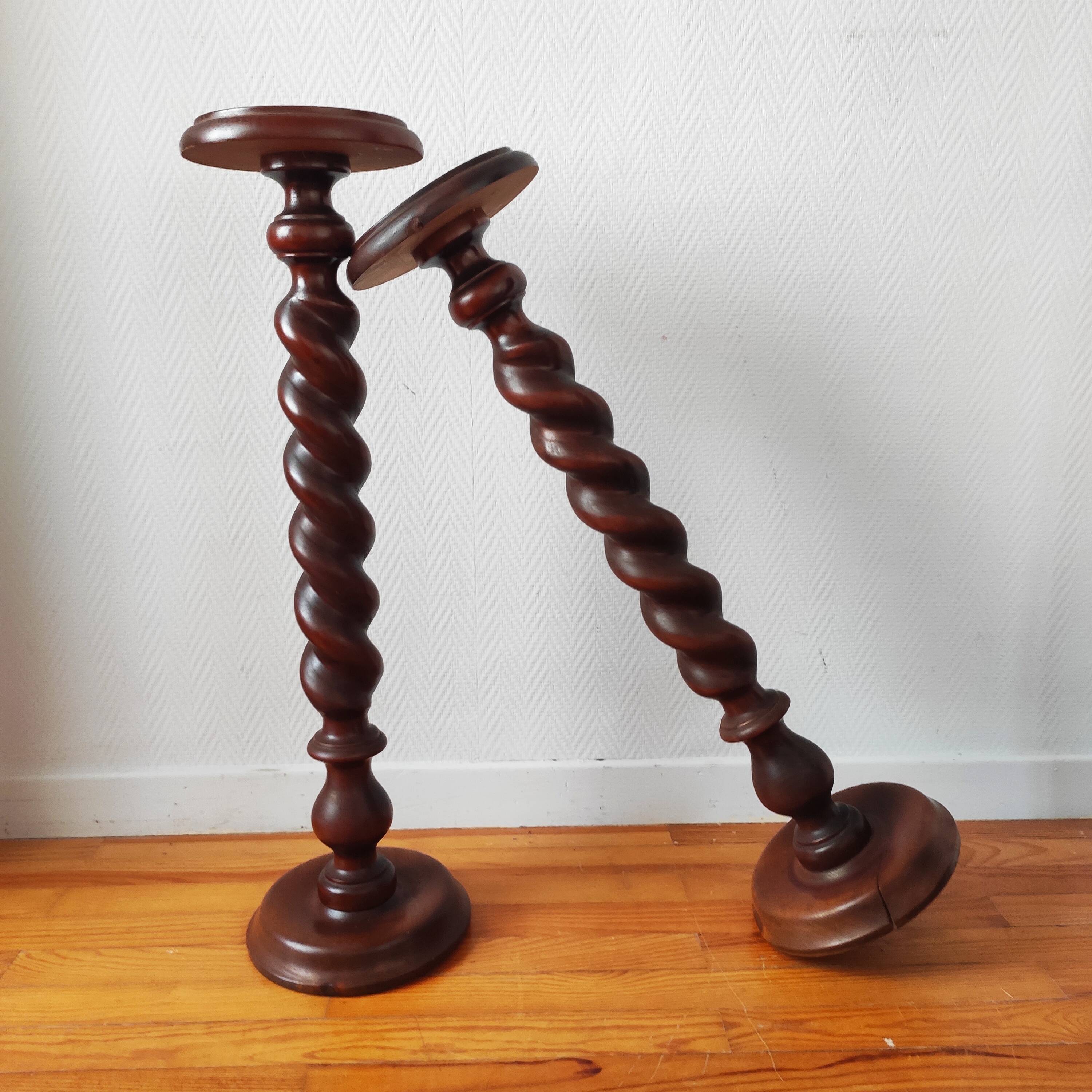 Pair of turned wooden pedestals