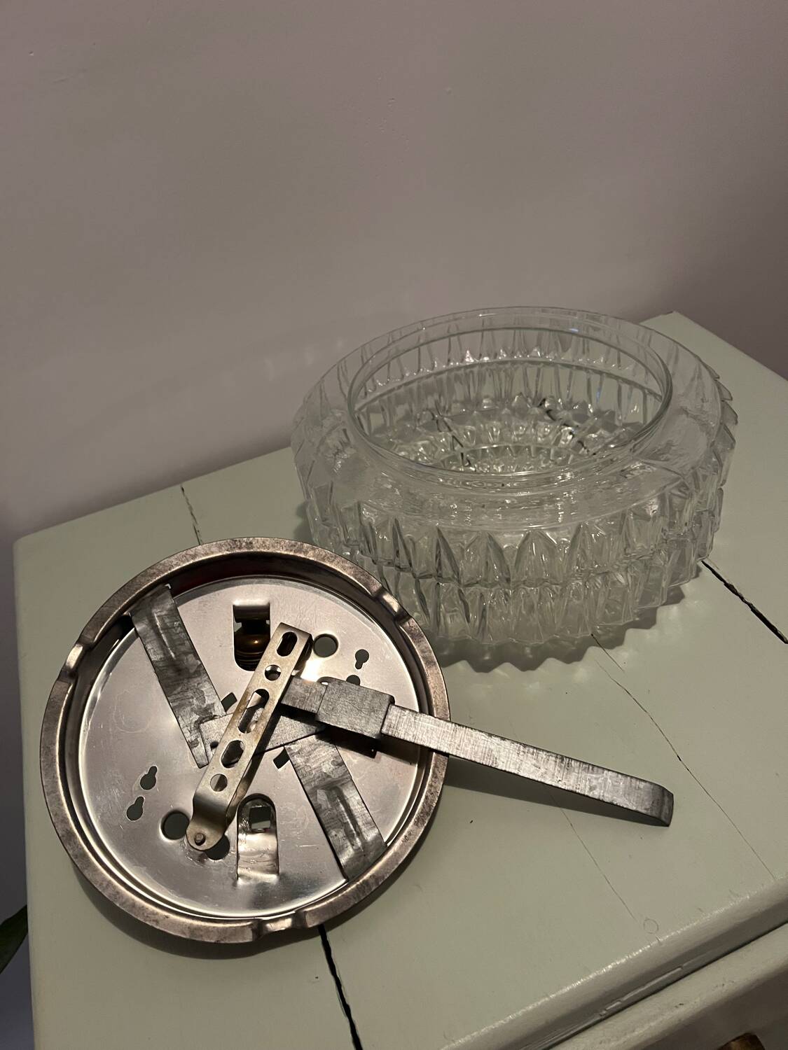 Vintage round molded glass ceiling light from the 70s