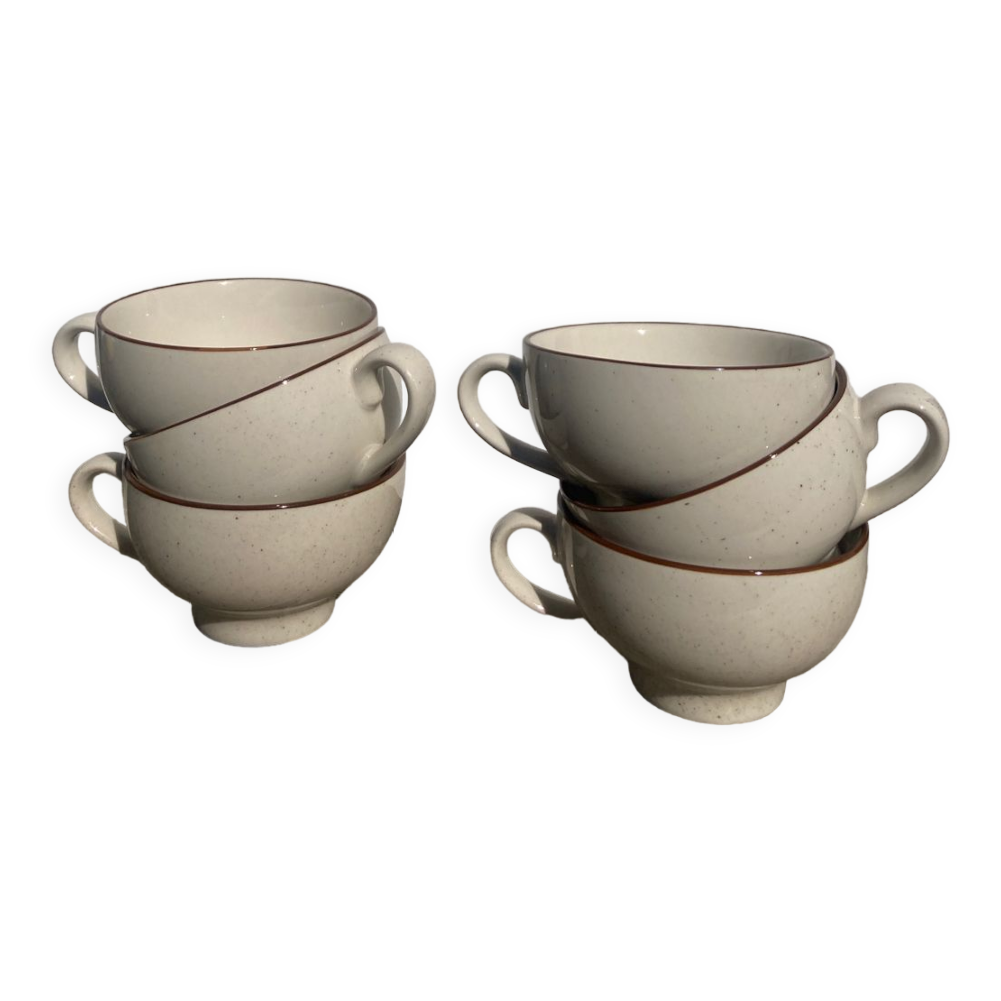 6 cups in brown speckled beige vintage stoneware 90