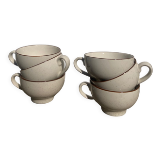 6 tasses en grès vintage beige moucheté marron 90