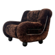 Fauteuil vintage italien en velours marron foncé