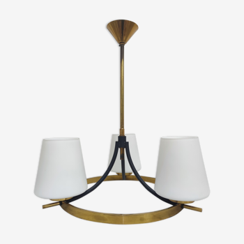 Brass chandelier and white opalines