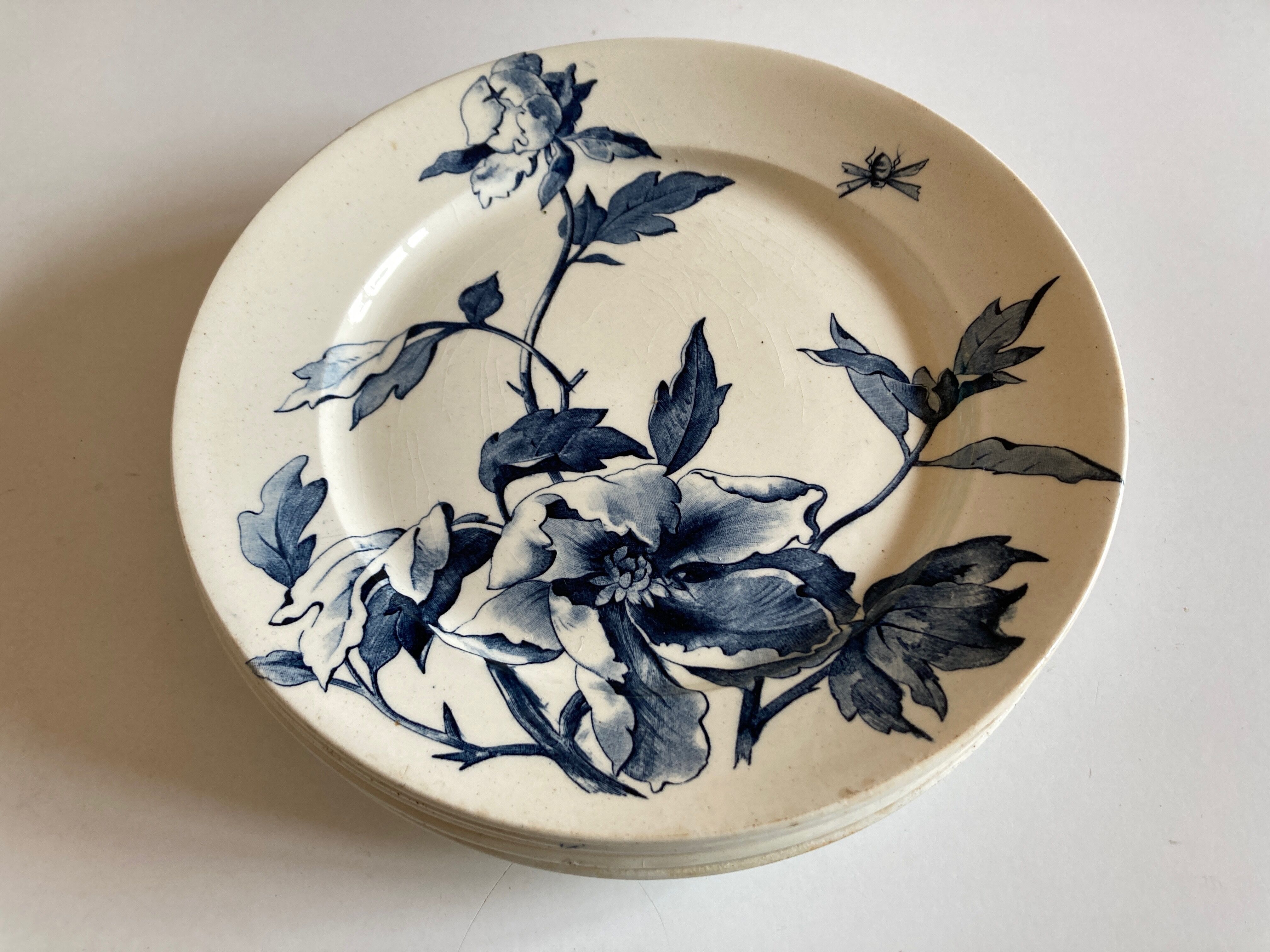 Set of 6 plates poppies faience of Gien 19th decoration Summer