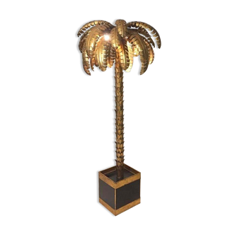 Floor lamp in the shape of a golden metal palm tree of 181 cm